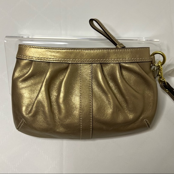 Coach Ergo Leather pleated large wristlet bronze contemporary - Picture 3 of 9